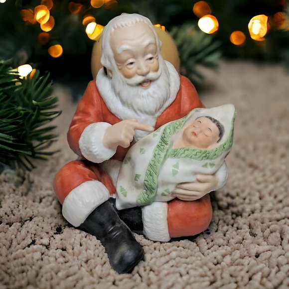 Vintage Gregory Perillo Santa’s Lullaby Baby Porcelainn Figurine Signed Mexico - Picture 1 of 14